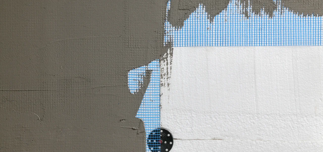 Armierung - Wall Isolierung styrofoam, mesh und Stößel - Stock-Fotografie