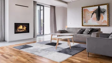 Wohnzimmer mit Kamin - Stock-Fotografie